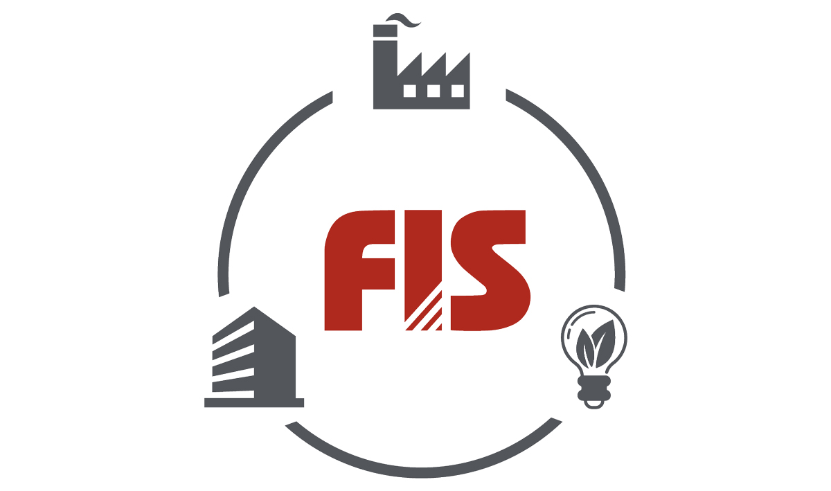 FIS-Logo mit den Icons Industrie, Gebäude sowie Energie und Umwelt