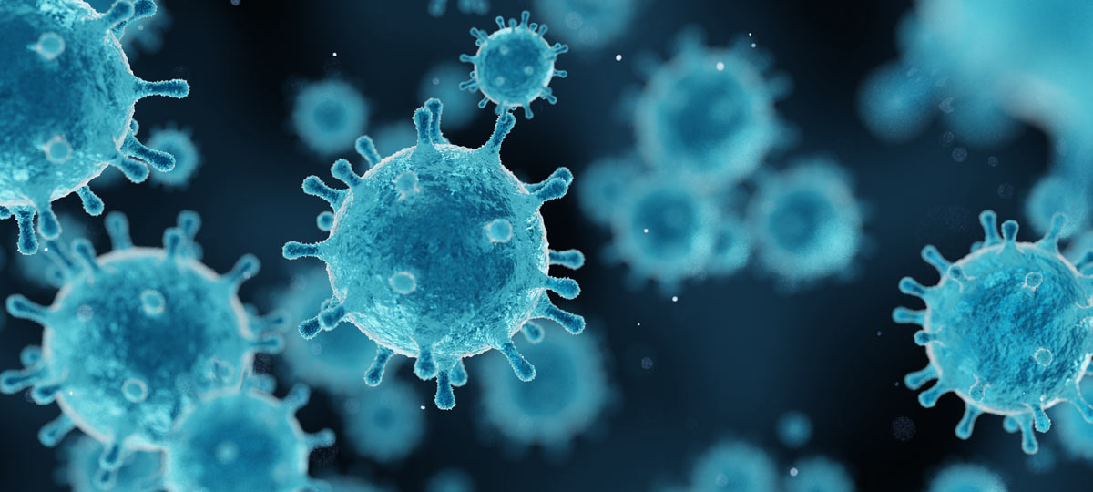 Bild mit grafischer Darstellung des Corona-Virus