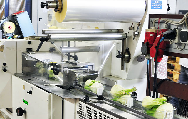 A film packaging machine, which is packing soup vegetables